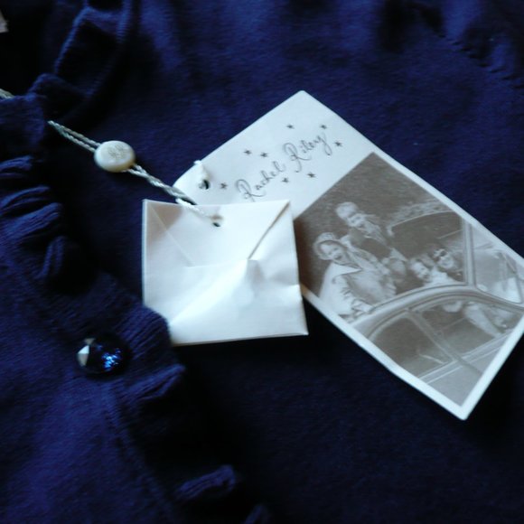 Rachel Riley Girl SZ 12 Ruffled Edge Cardigan Navy Blue Sweater Sparkle Buttons - Picture 6 of 9